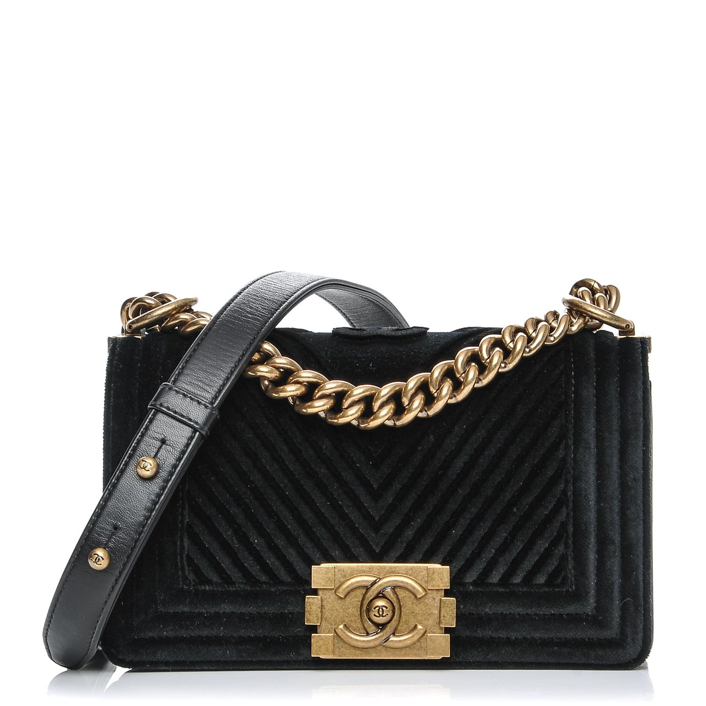 Velvet Chevron Quilted Small Boy Flap Black