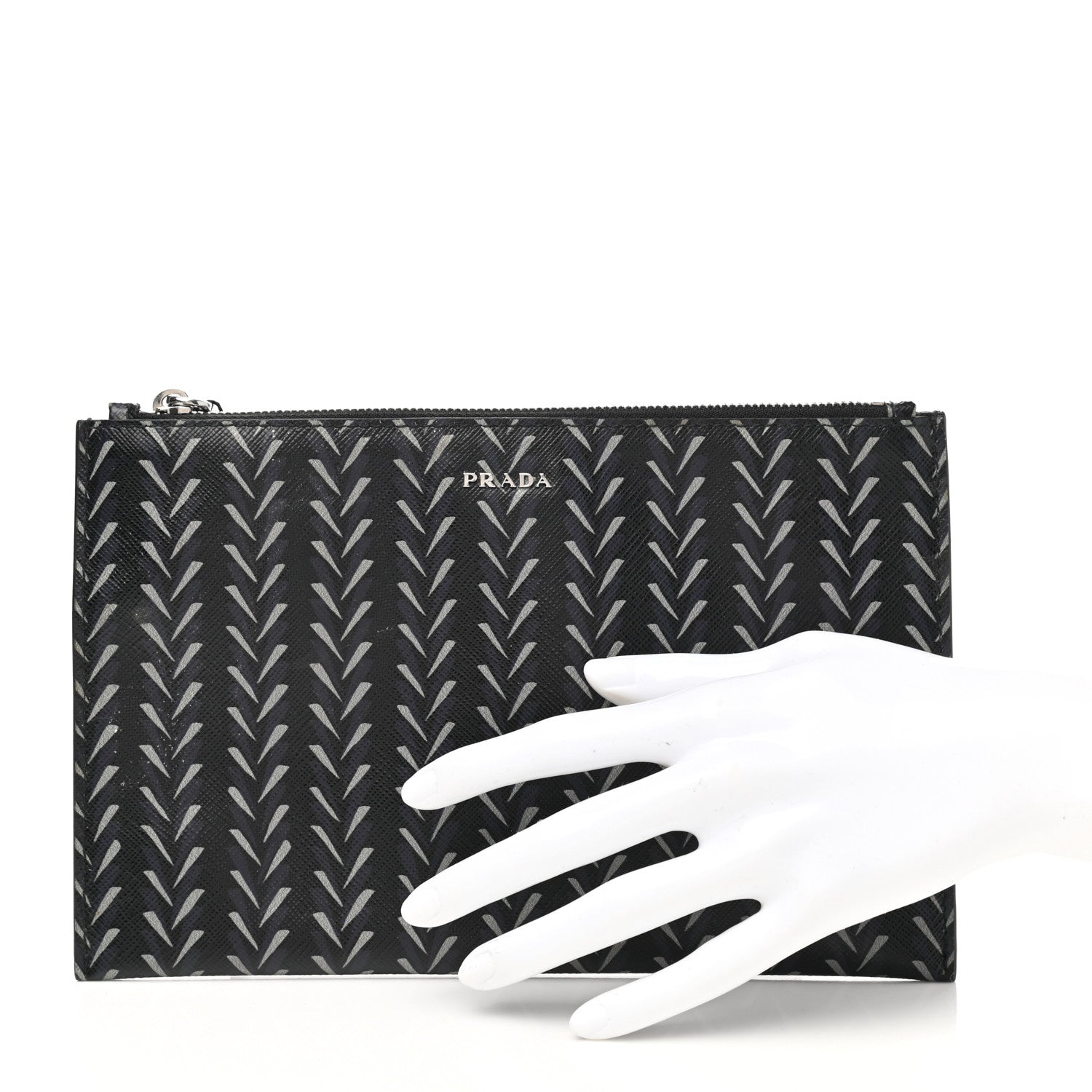 Prada Saffiano Flat Pouch Black Grey 2 of 7