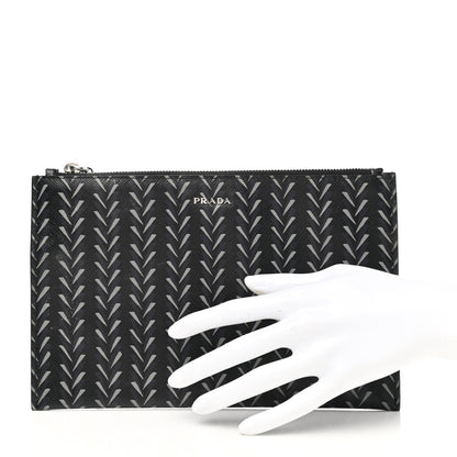 Prada Saffiano Flat Pouch Black Grey 2 of 7