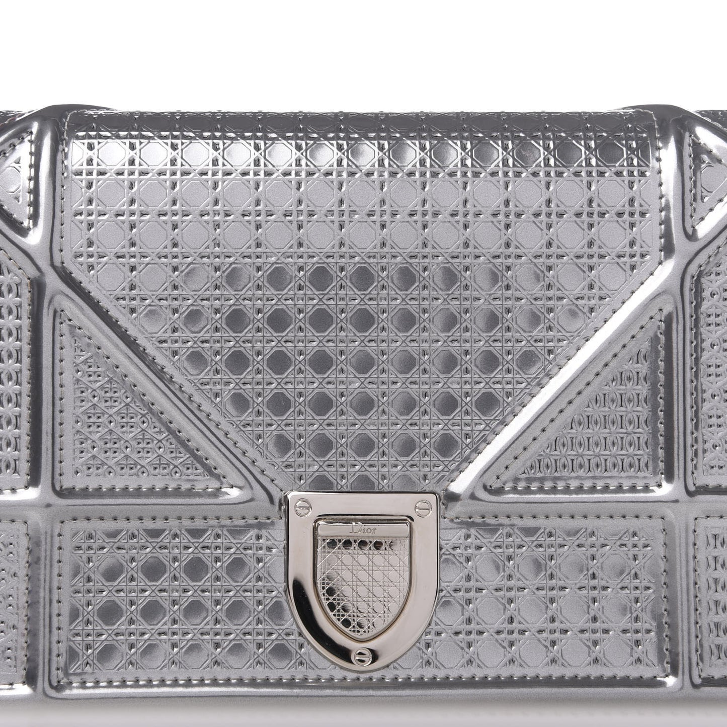 Metallic Patent Micro-Cannage Diorama Wallet on Chain Pouch Silver