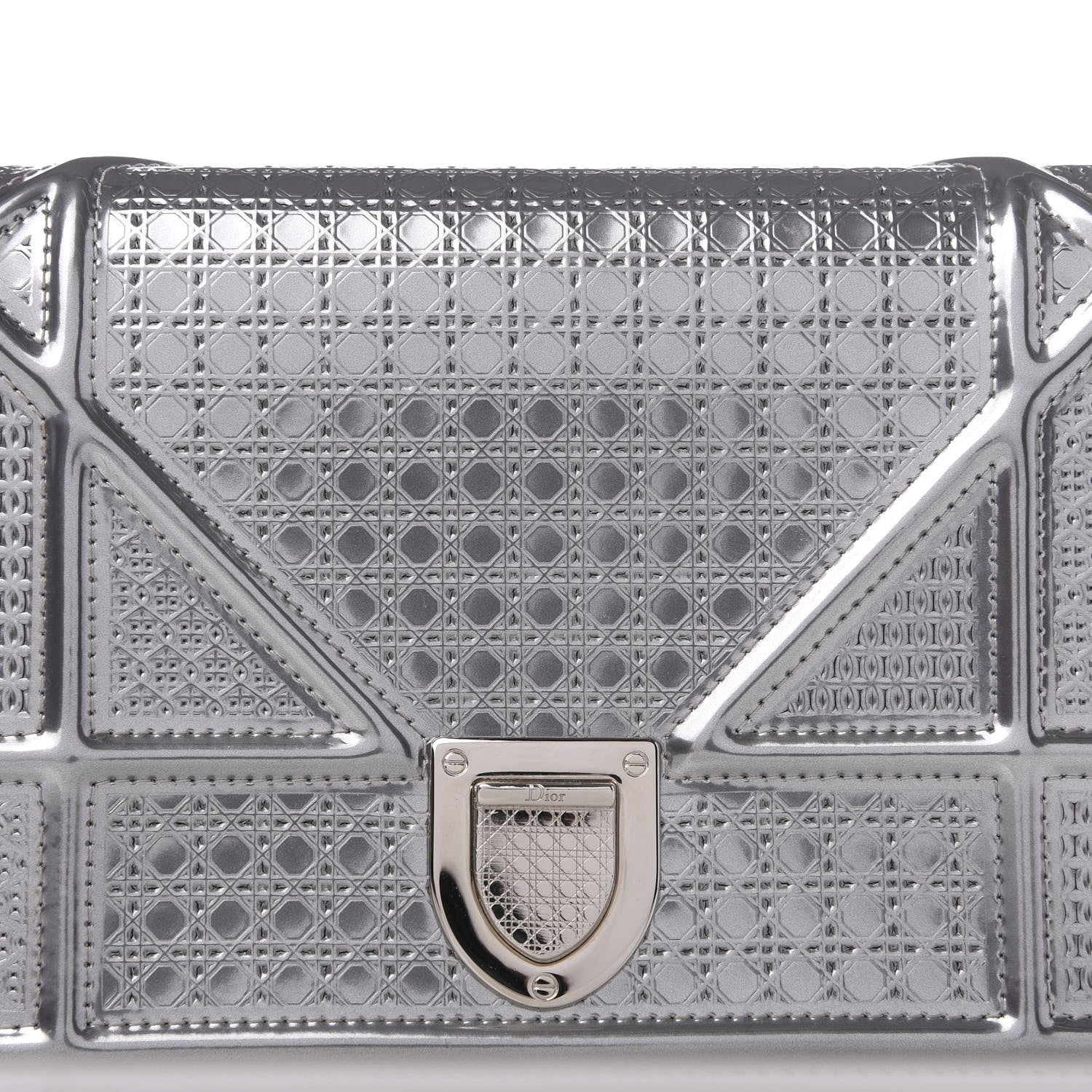 Christian Dior Metallic Patent Micro-Cannage Diorama Wallet on Chain Pouch Silver 8 of 9