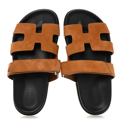 Hermes Suede Goatskin Womens Chypre Sandals 36.5 Naturel 2 of 10