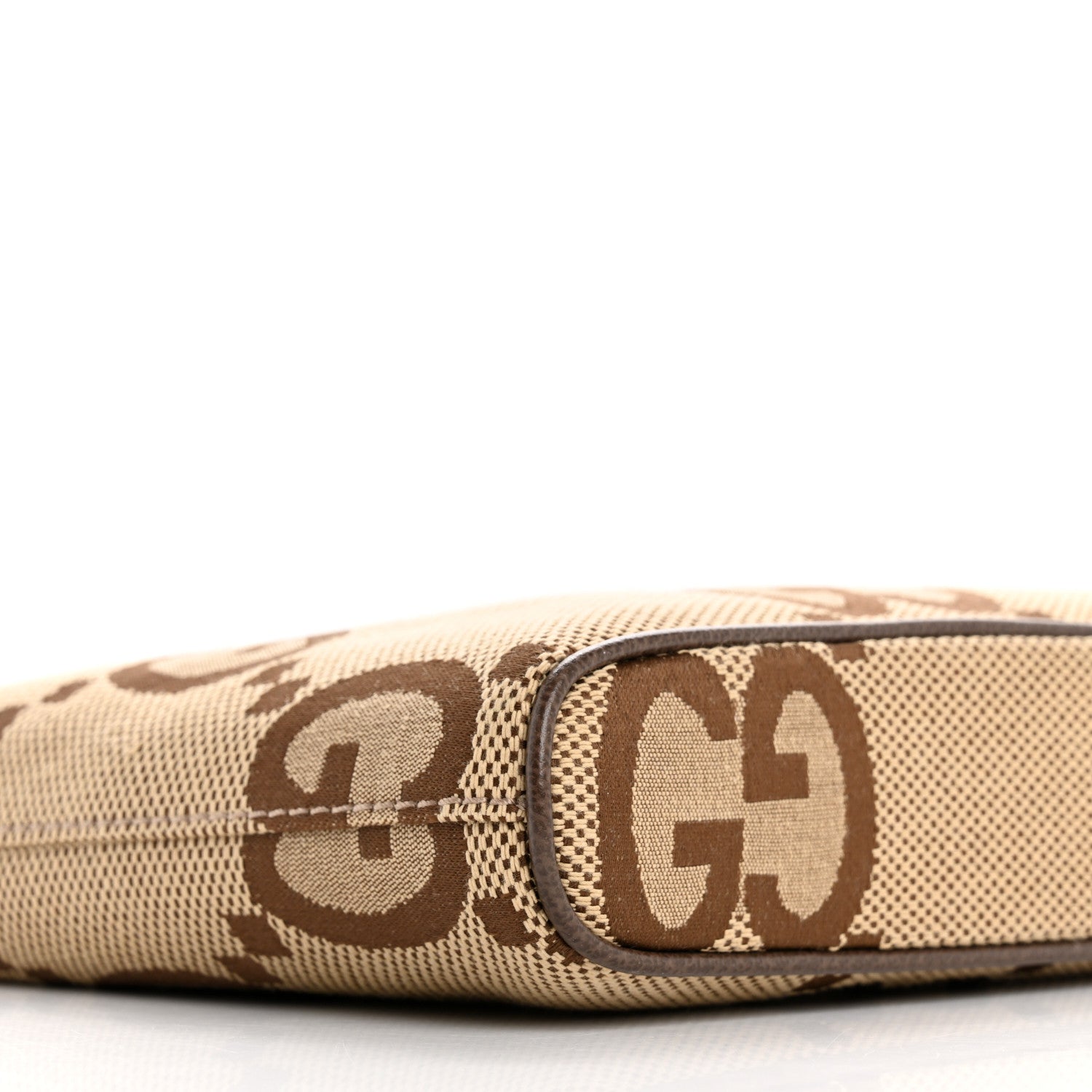 Gucci Monogram Jumbo GG Textured Dollar Calfskin Web Wristlet Messenger Bag Camel Ebony New Acero 8 of 9