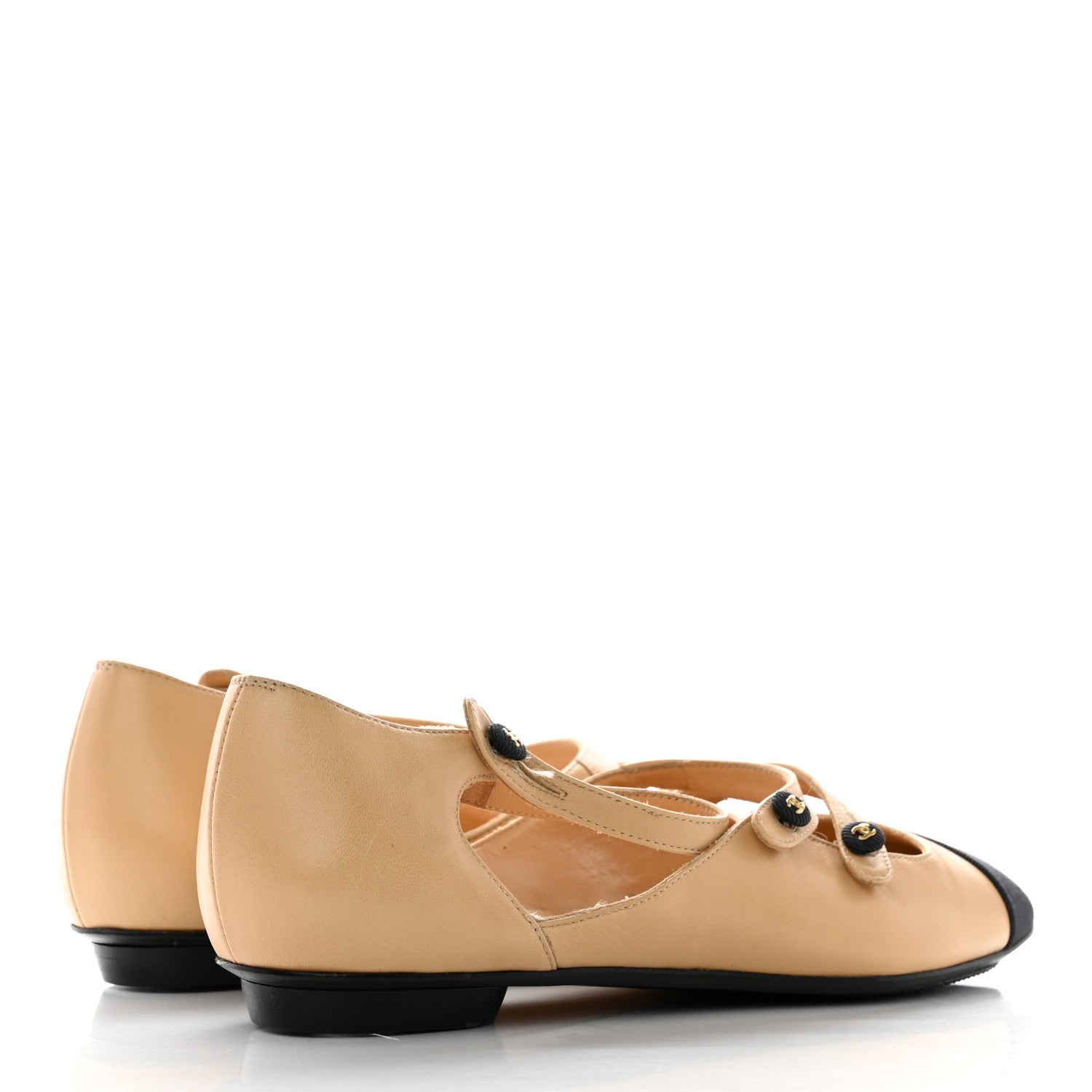 Chanel Goatskin Grosgrain Cap Toe Mary Jane Flats 36 Beige Black 4 of 12