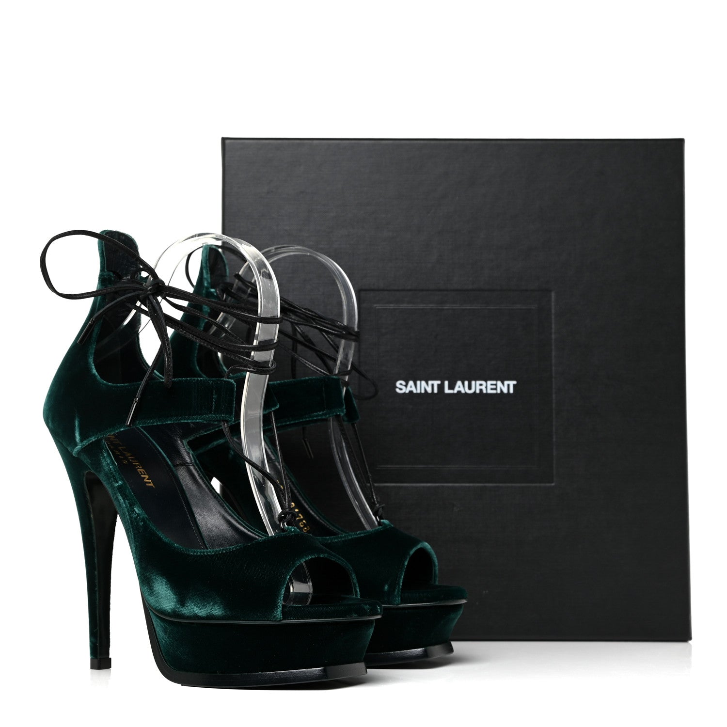 Saint Laurent Velluto Master Lace Up Tribute 105 Platform Sandals 37 Green 13 of 13