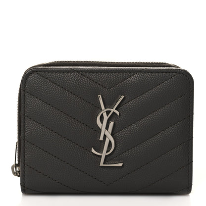 Saint Laurent Grain De Poudre Matelasse Chevron Monogram Compact Zip Around Wallet Earth 1 of 8