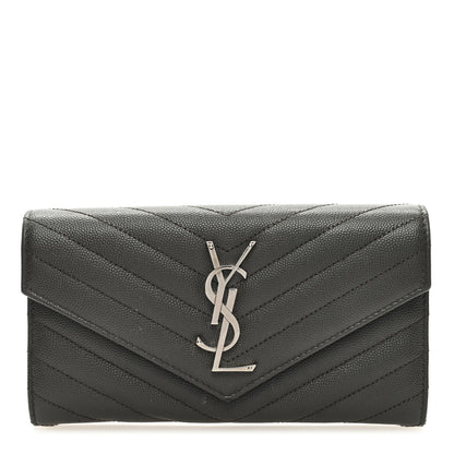 Saint Laurent Grain De Poudre Matelasse Chevron Monogram Flap Wallet Fog 1 of 6