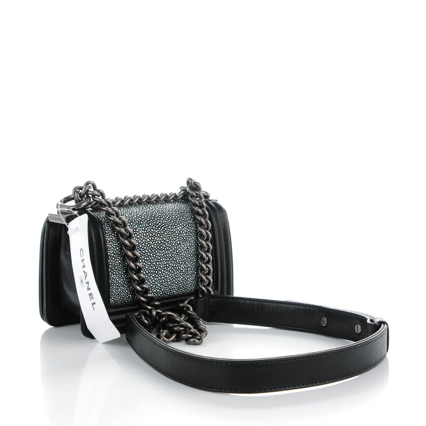 Galuchat Stingray Mini Boy Flap Black Silver