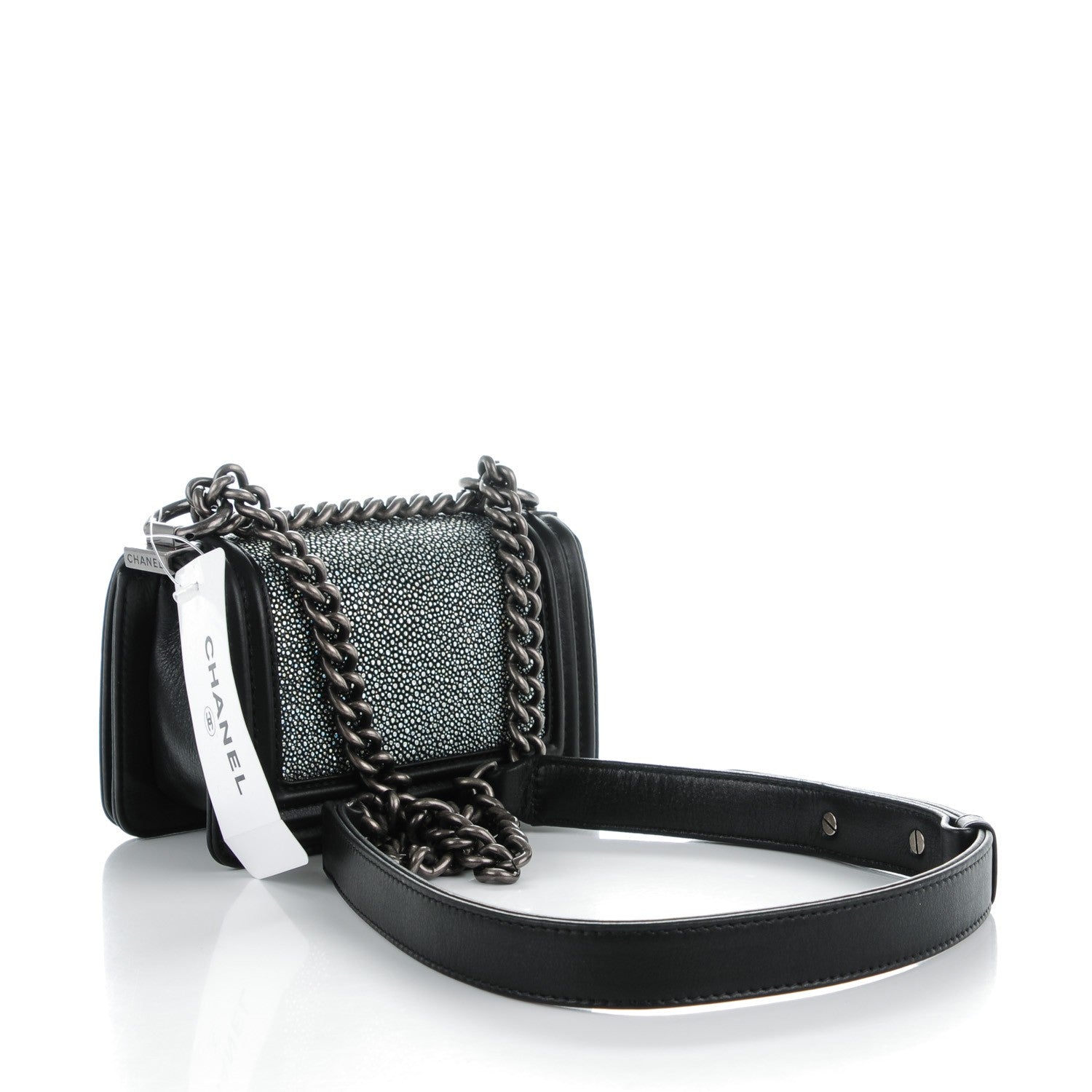 Chanel Galuchat Stingray Mini Boy Flap Black Silver 3 of 7