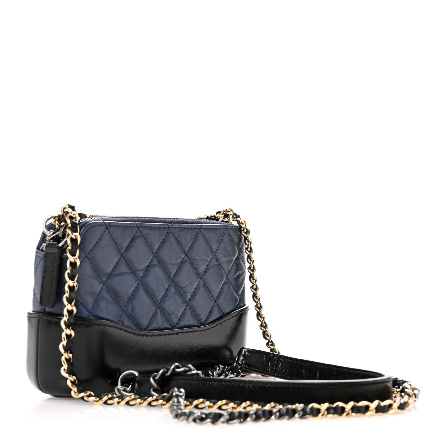 Chanel Aged Calfskin Quilted Small Gabrielle Clutch With Chain Navy Black 3 of 11