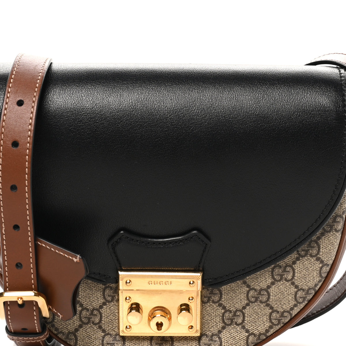 Gucci GG Supreme Monogram Calfskin Small Padlock Messenger Shoulder Bag Beige Black Cuir 8 of 10