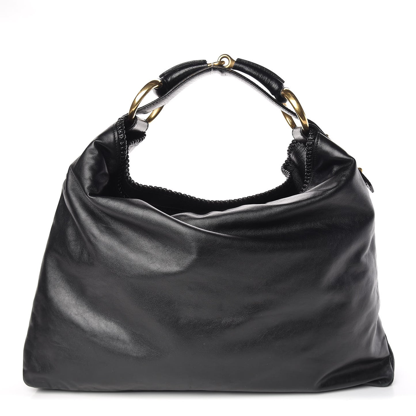 Calfskin Large Horsebit Chain Hobo Black