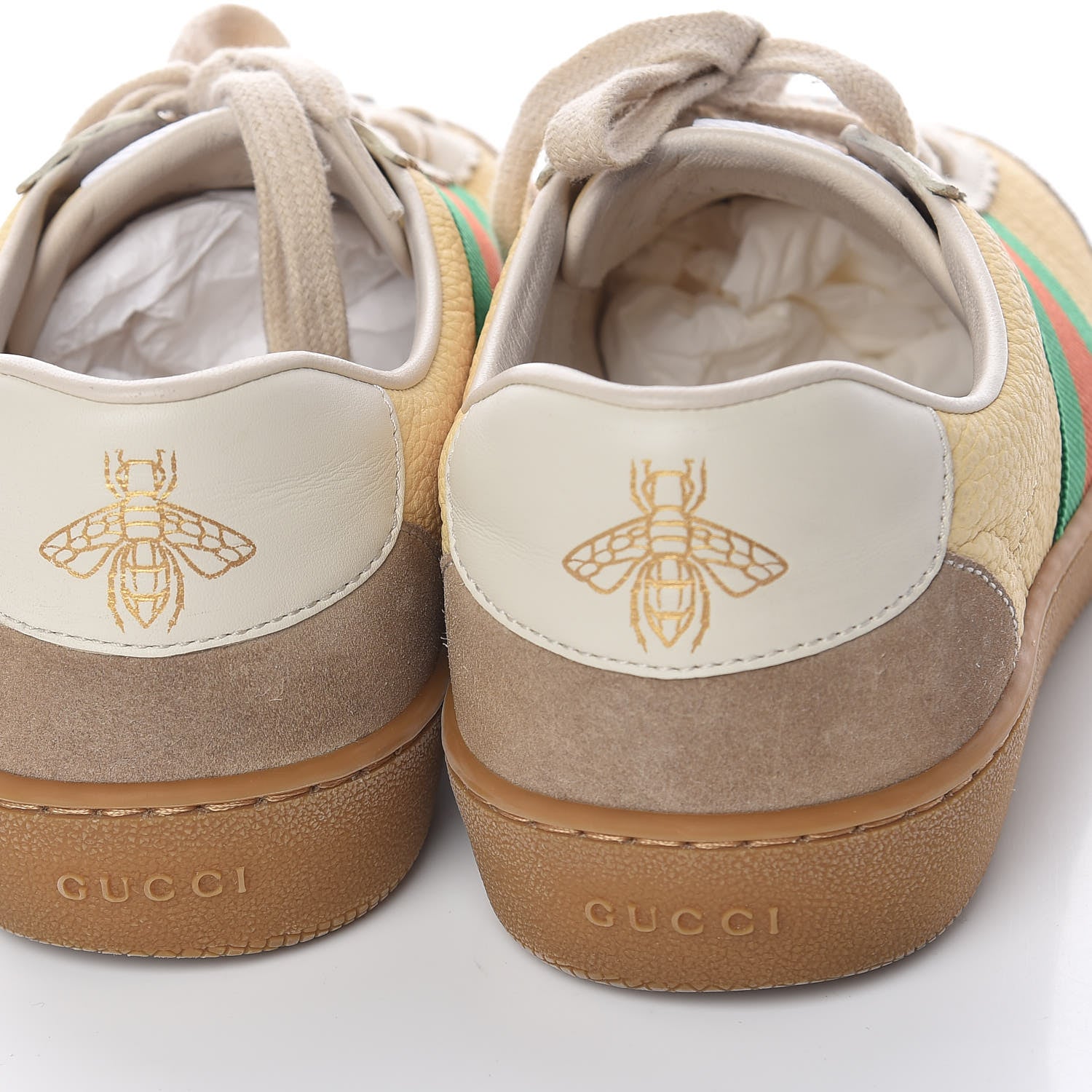 Gucci Calfskin Suede Web Mens G74 Sneakers 5 Oatmeal Burro New Mystic White 5 of 14