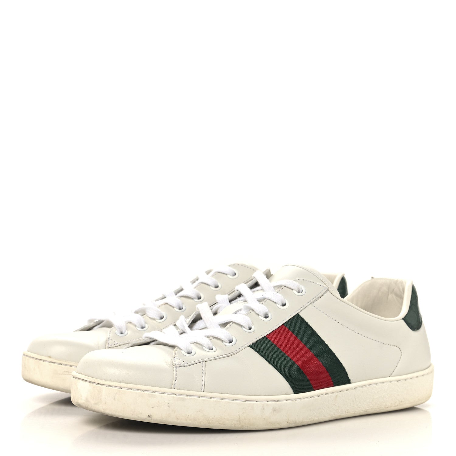 Gucci Calfskin Crocodile Web Mens Ace Sneakers 10 White Green 4 of 11