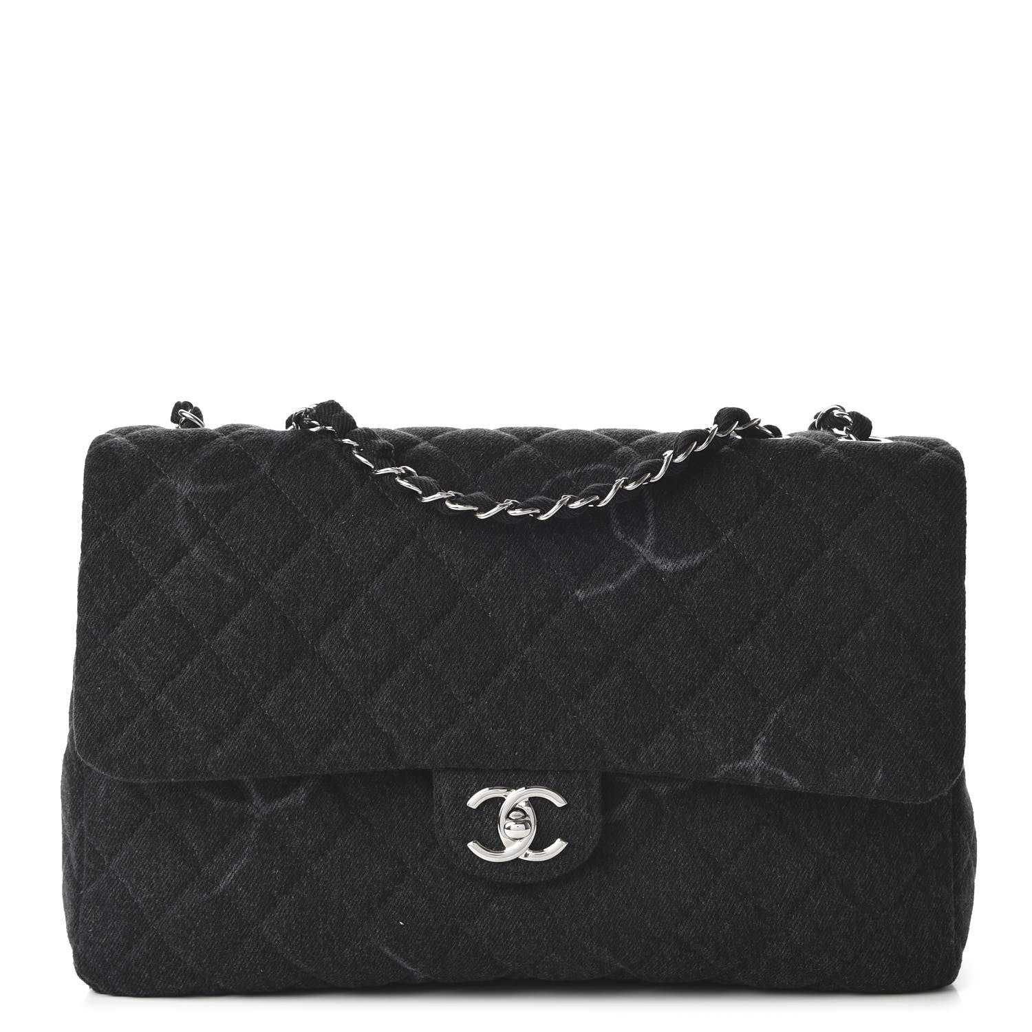 Chanel Denim Quilted CC Print Jumbo Single Flap Black 1 of 11