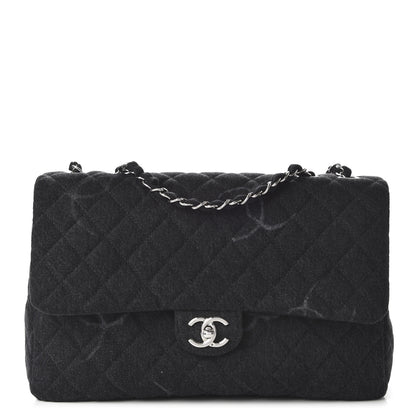 Chanel Denim Quilted CC Print Jumbo Single Flap Black 1 of 11