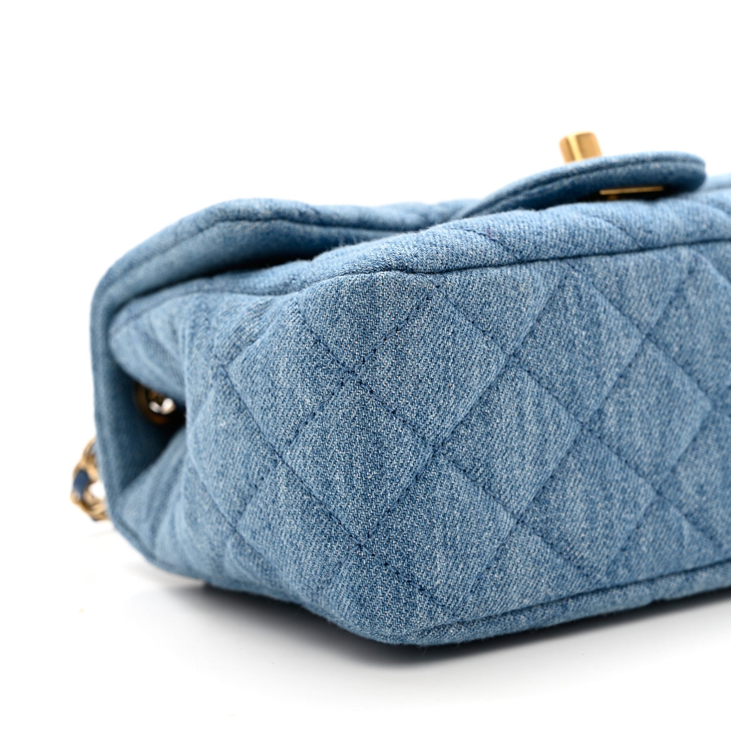 Denim Quilted Mini Pearl Crush Flap Blue