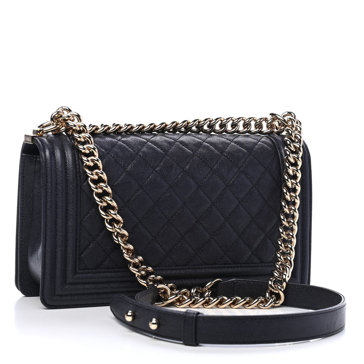 Caviar Quilted Medium Boy Flap Dark Navy Blue