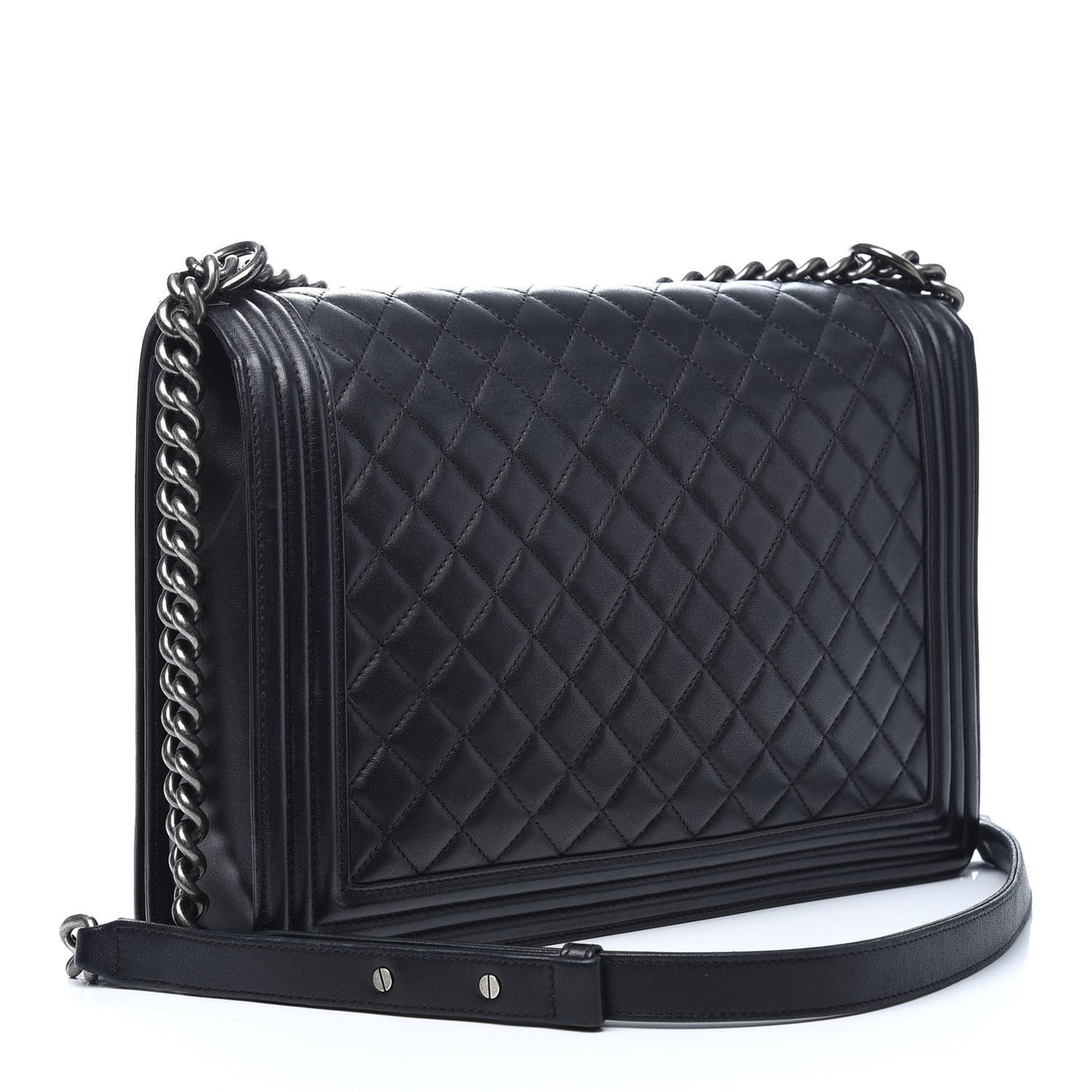 Lambskin Quilted Large Boy Flap Black