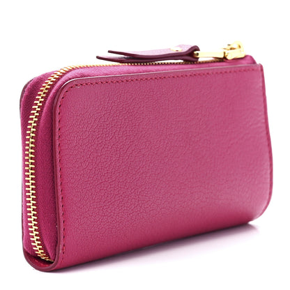 Miu Miu Goatskin Madras Zip Compact Wallet Pink 2 of 11