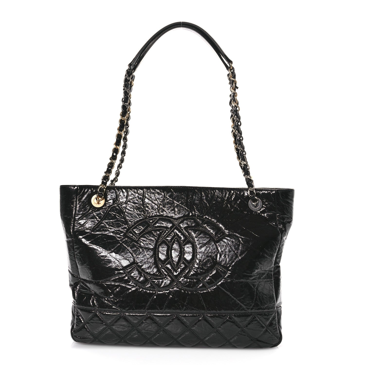 Chanel Shiny Aged Calfskin Quilted Large Shopping Bag Black 1 of 11