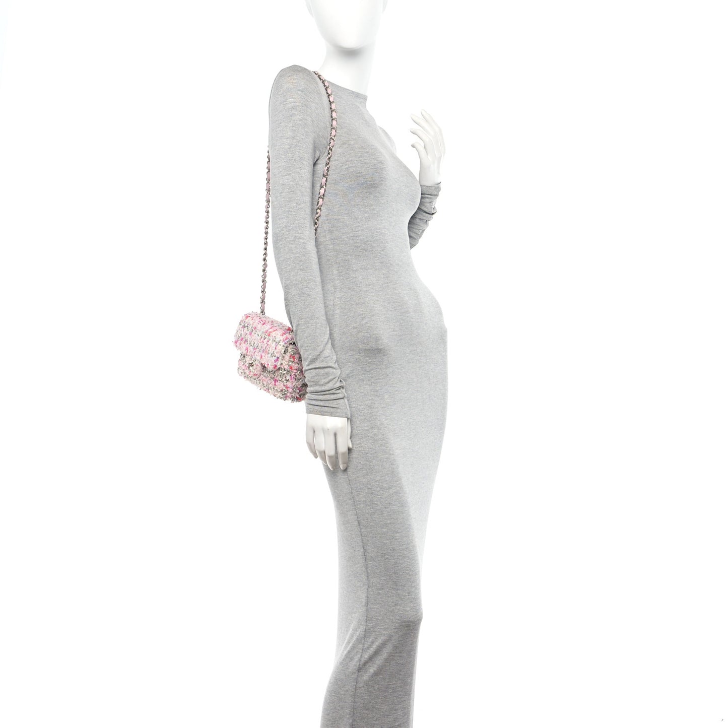 Tweed Quilted Mini Rectangular Flap Light Pink Silver Blue
