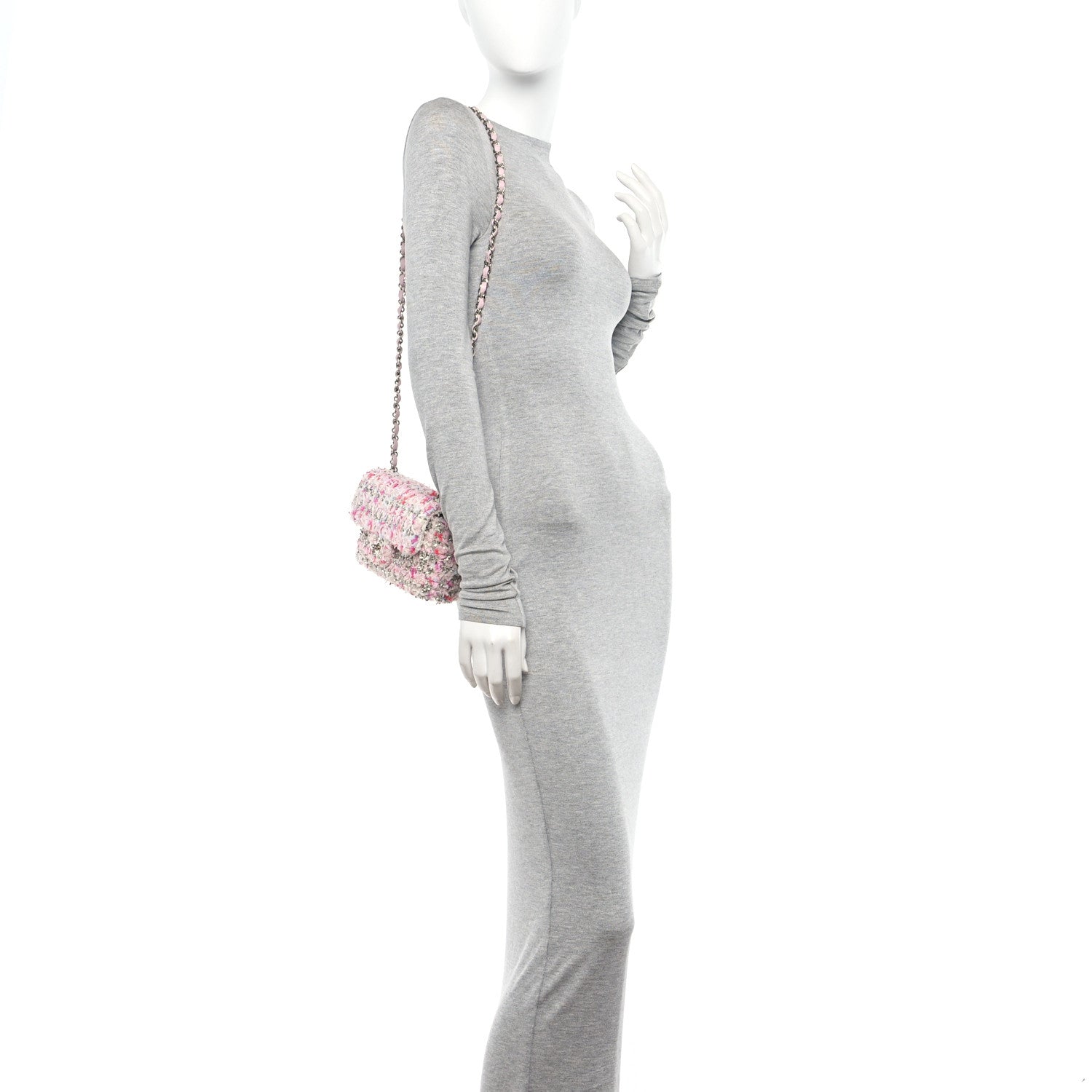 Chanel Tweed Quilted Mini Rectangular Flap Light Pink Silver Blue 2 of 10