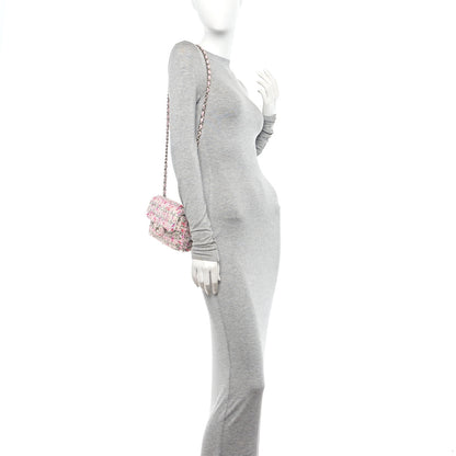 Chanel Tweed Quilted Mini Rectangular Flap Light Pink Silver Blue 2 of 10