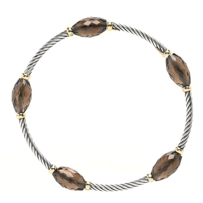 David Yurman Sterling Silver 18K Yellow Gold Smoky Quartz Station Bangle Bracelet 4 of 6
