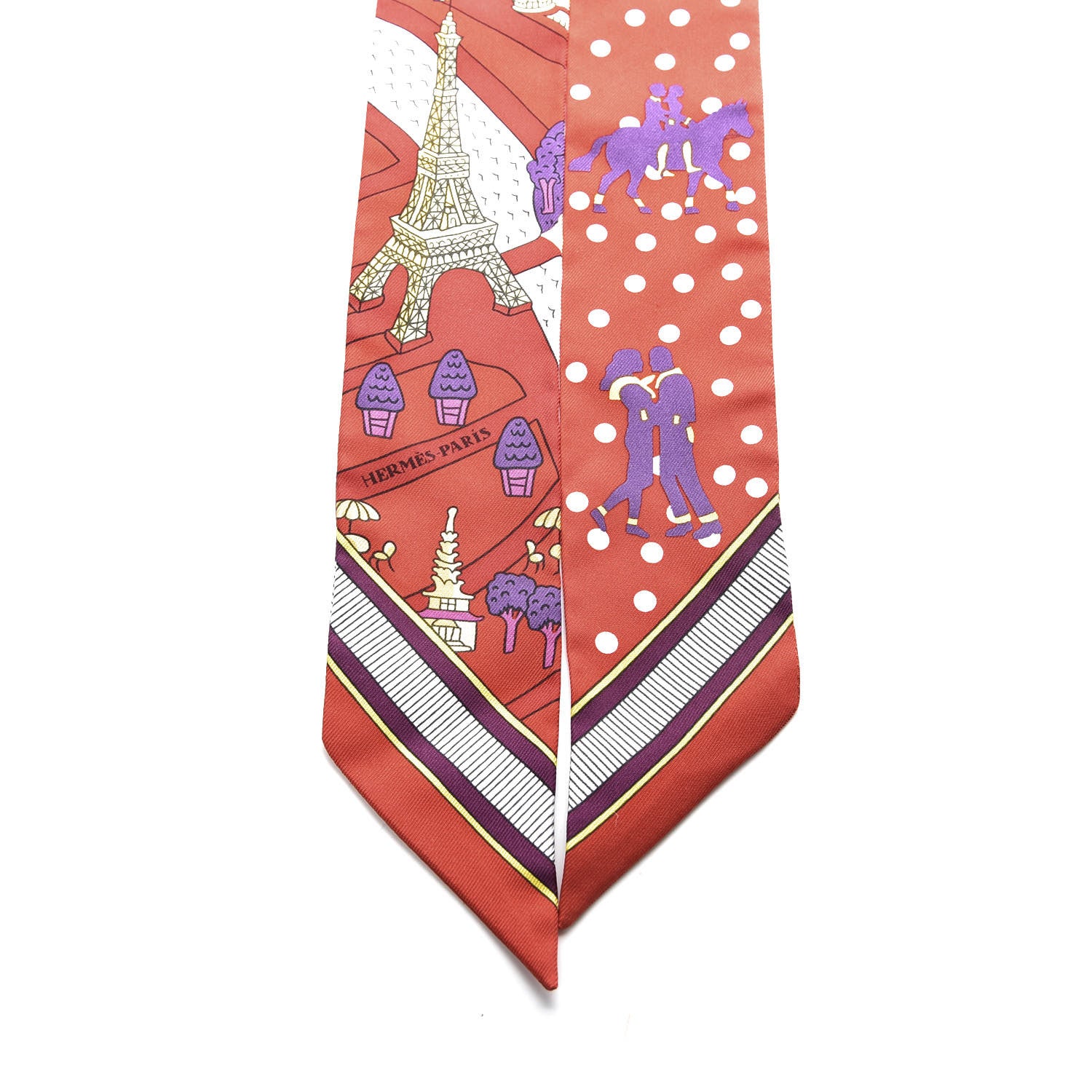 Hermes Silk Les Nouveaux Amoureux de Paris Twilly Rouge Violet Creme 4 of 4