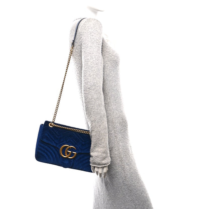 Gucci Velvet Matelasse Medium GG Marmont Shoulder Bag Cobalt Blue 2 of 11