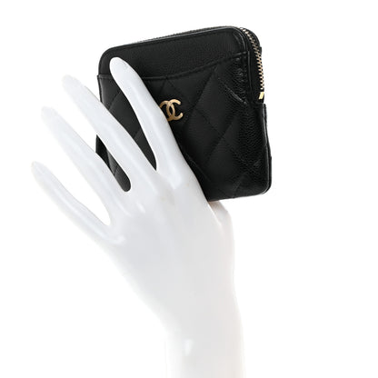 Chanel Caviar Quilted Zip Card Holder Wallet Black 2 of 8