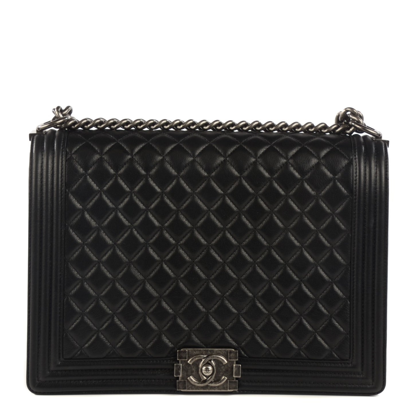 Calfskin Quilted Large Boy Flap Black