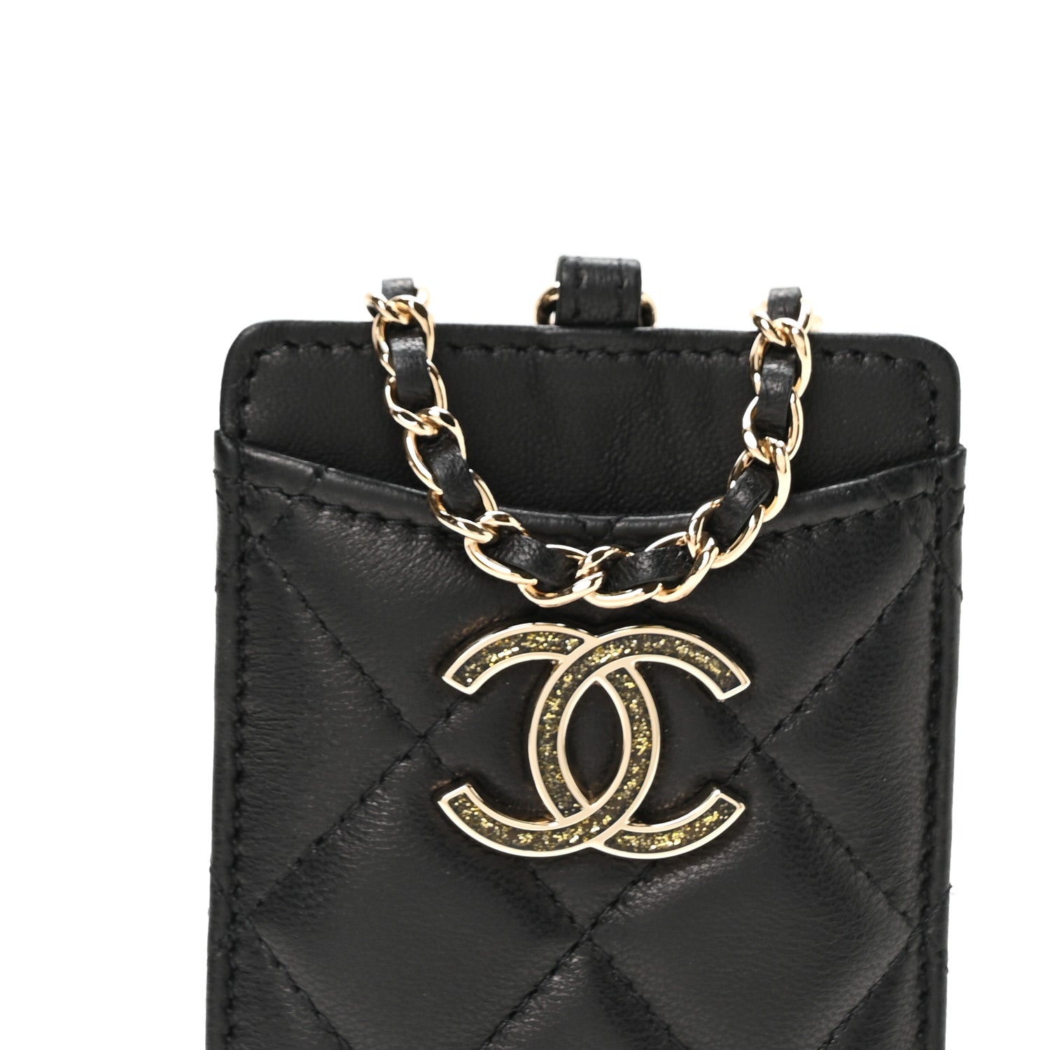 Chanel Lambskin Quilted Glitter Card Holder On Chain Black 8 of 10