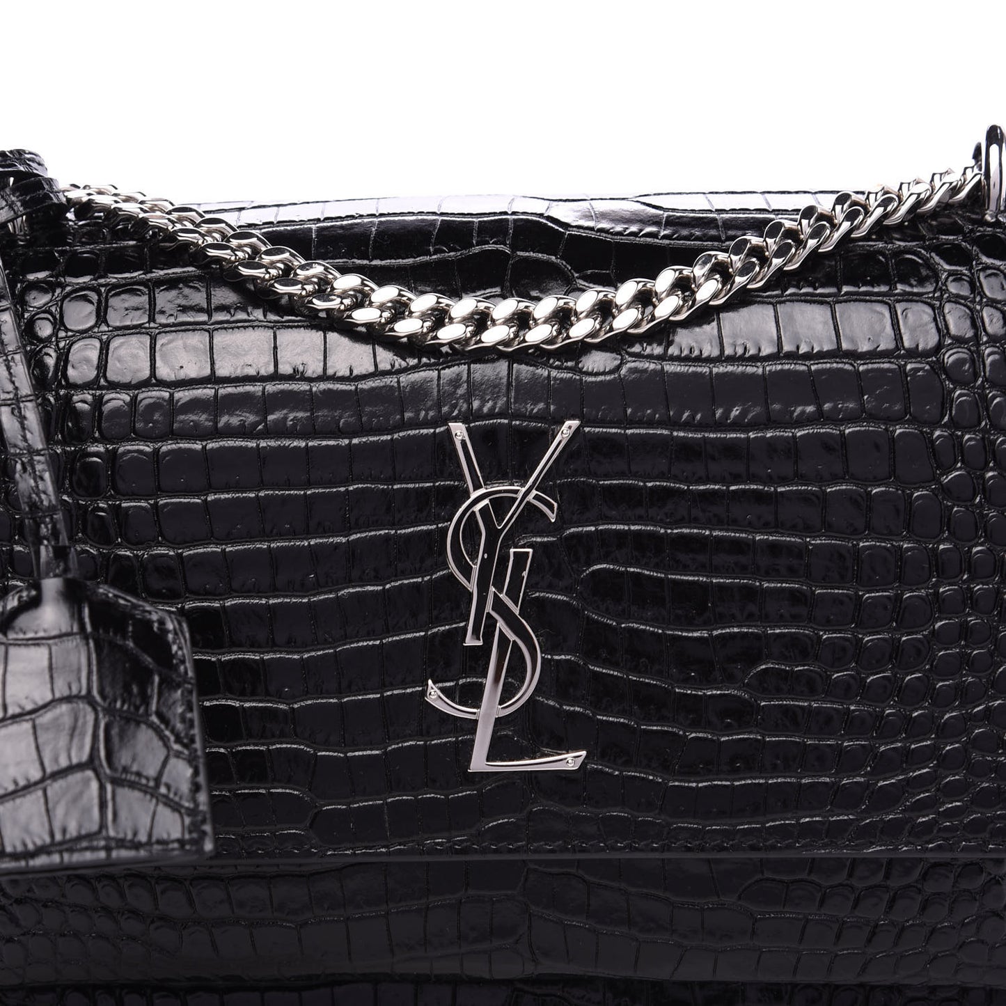 Calfskin Crocodile Embossed Medium Monogram Sunset Black