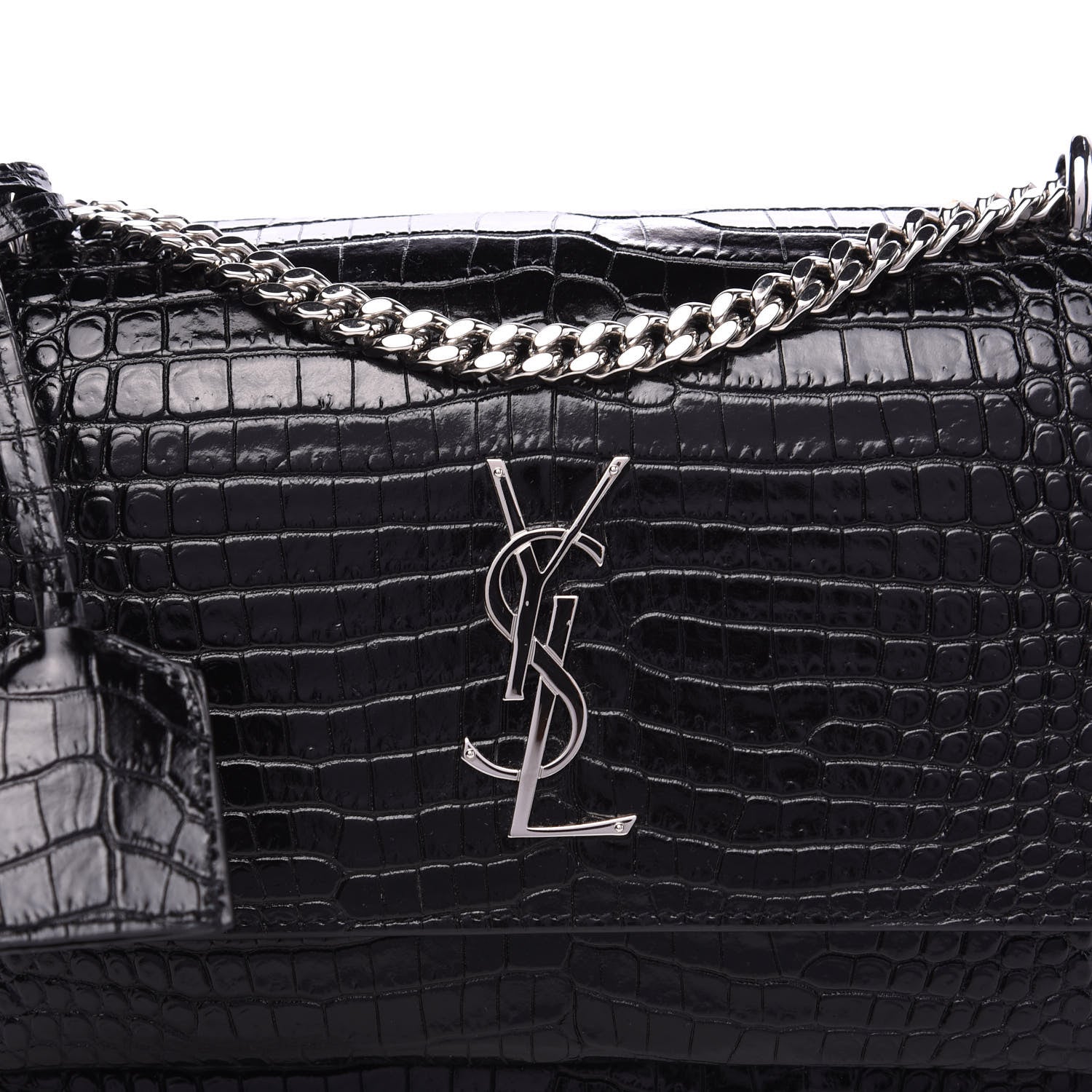 Saint Laurent Calfskin Crocodile Embossed Medium Monogram Sunset Black 9 of 9