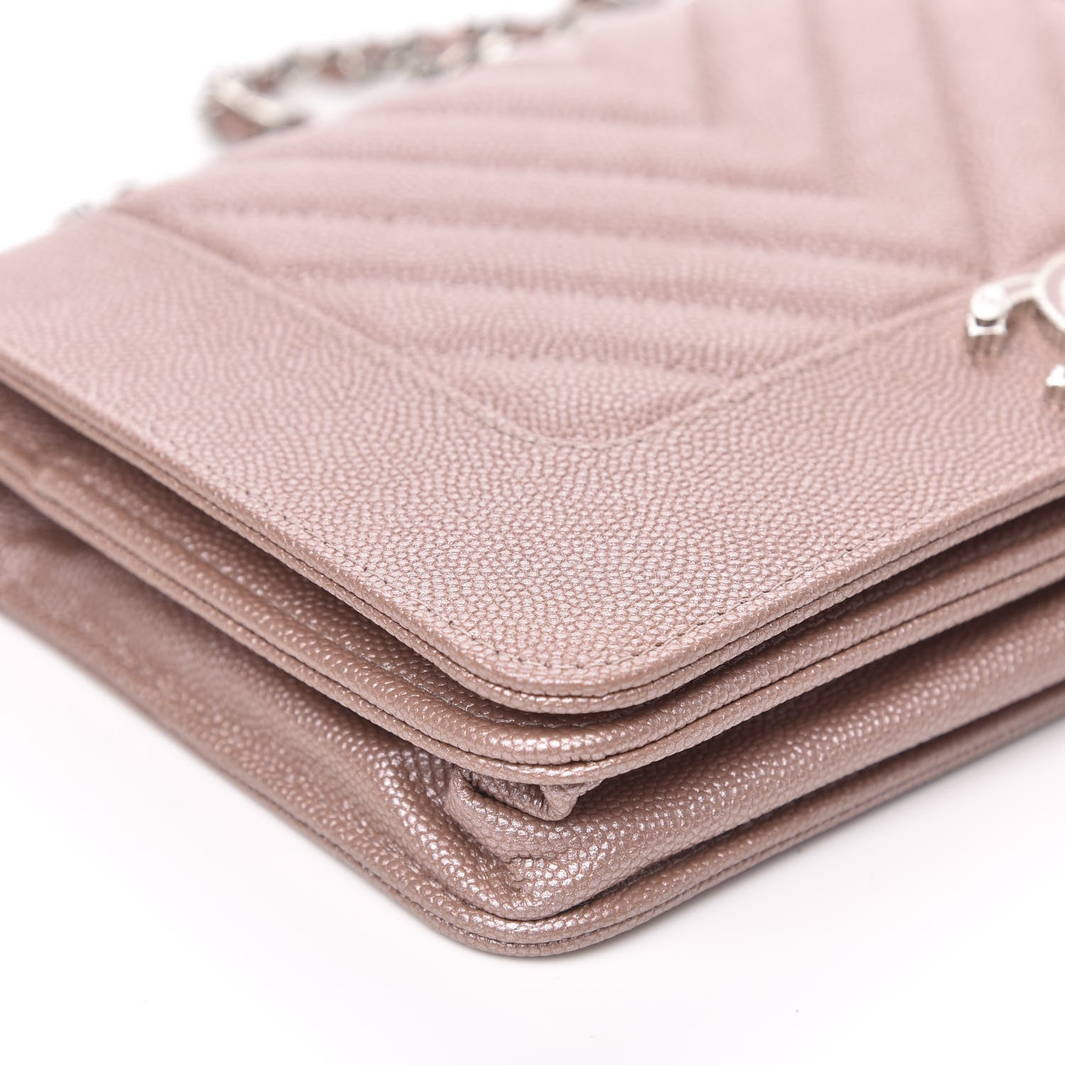 Chanel Metallic Caviar Chevron Quilted Vintage Mademoiselle Wallet On Chain WOC Pink 6 of 11