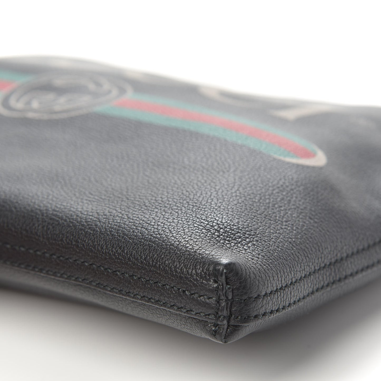 Pebbled Calfskin Medium Logo Portfolio Clutch Black