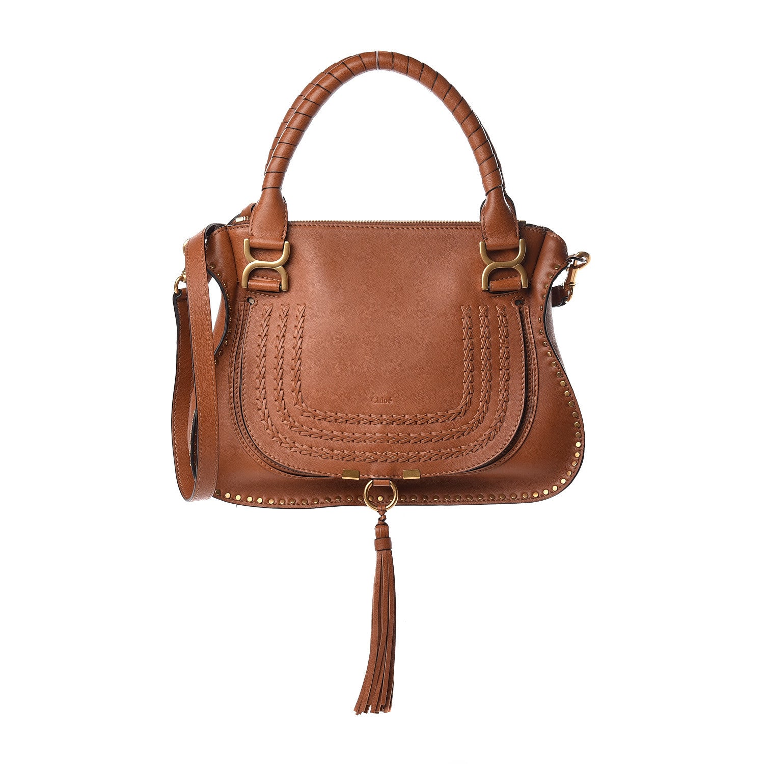 Chloe Calfskin Braided Medium Marcie Satchel Caramel 1 of 13