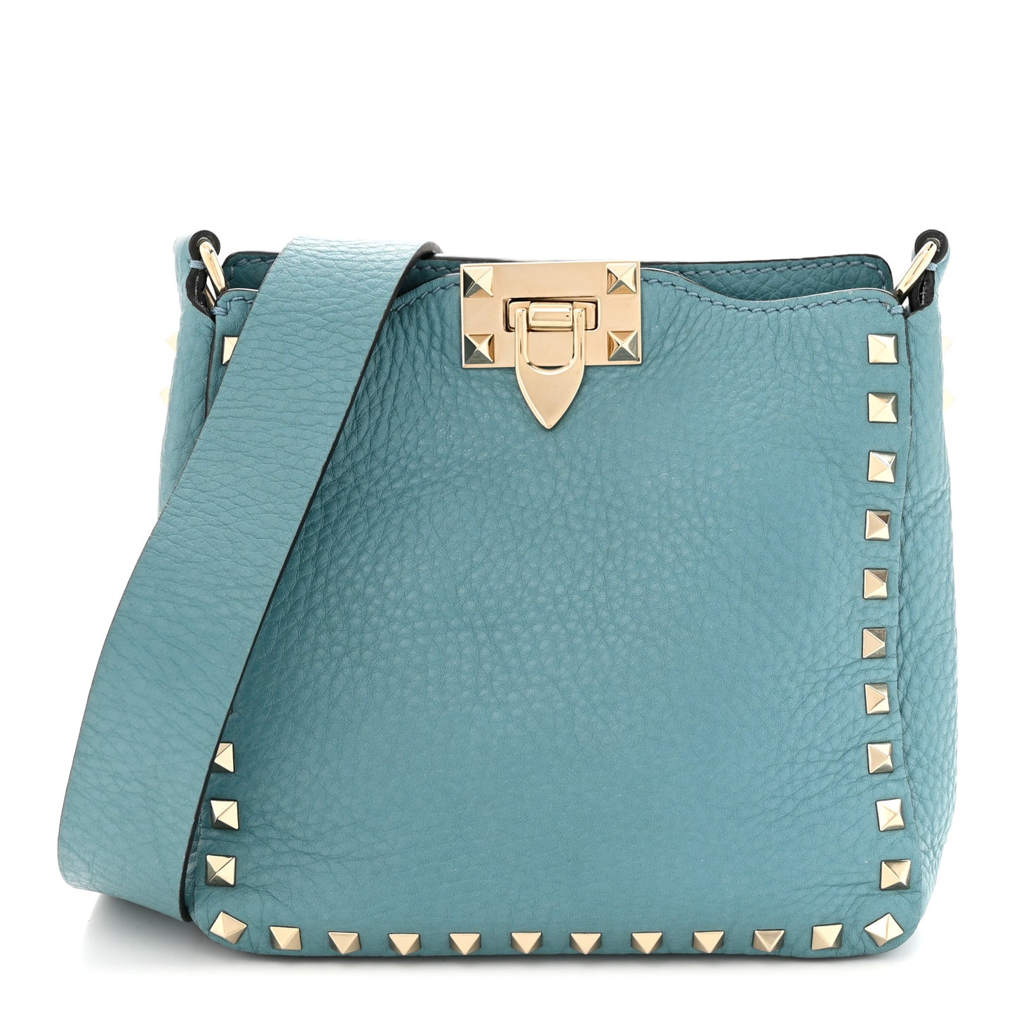 Pebbled Calfskin Mini Rockstud Flip-Lock Messenger Bag Atlantique