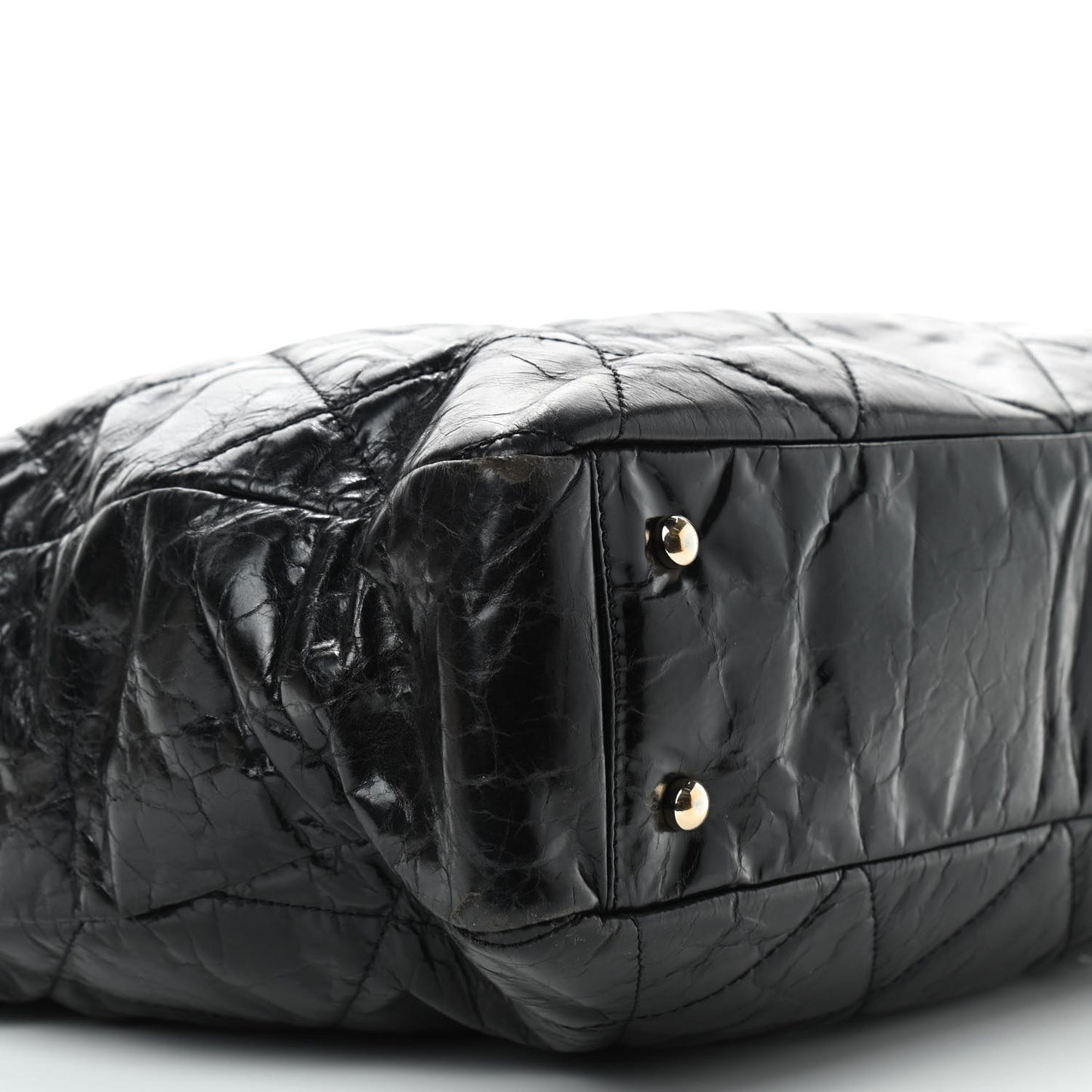 Glazed Calfskin Lambskin Quilted Portobello Tote Black