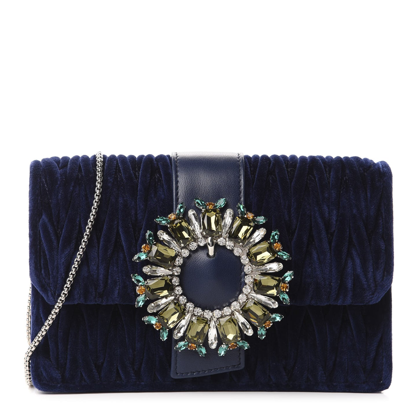Velluto Matelasse Crystal Embellished Chain Shoulder Bag Inchiostro