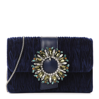 Miu Miu Velluto Matelasse Crystal Embellished Chain Shoulder Bag Inchiostro 1 of 9