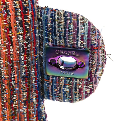 Chanel Tweed Quilted Medium Double Flap Blue Pink Orange 7 of 11