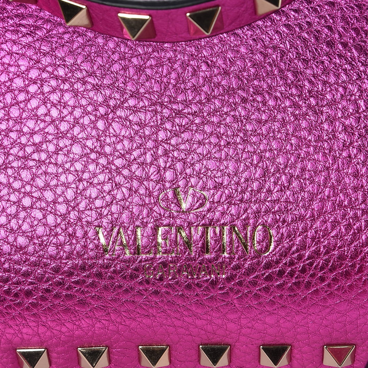 Metallic Pebbled Calfskin Small Rockstud Tote Peony