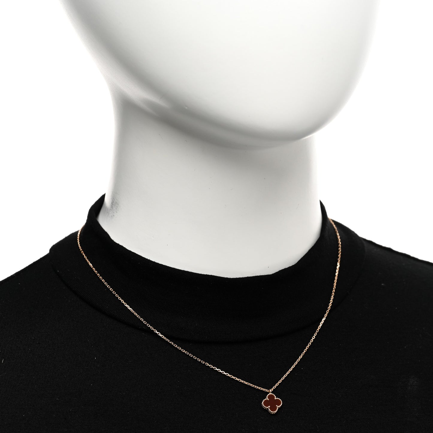 18K Rose Gold Carnelian Sweet Alhambra Pendant Necklace