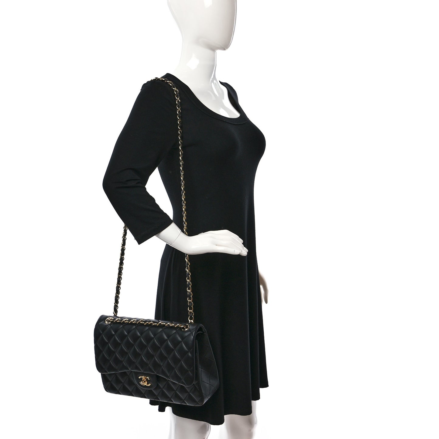 Lambskin Quilted Jumbo Double Flap Black
