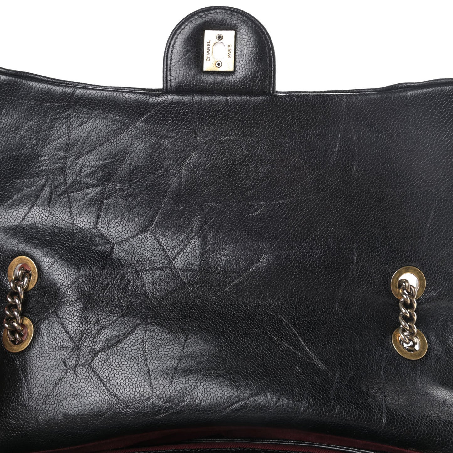 Crumpled Grained Calfskin Quilted Large Shiva Flap Black