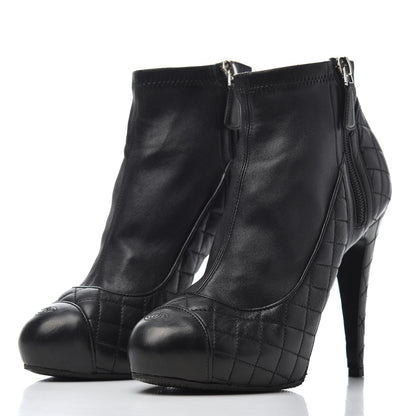 Chanel Lambskin Quilted CC Booties 37 Black 3 of 17