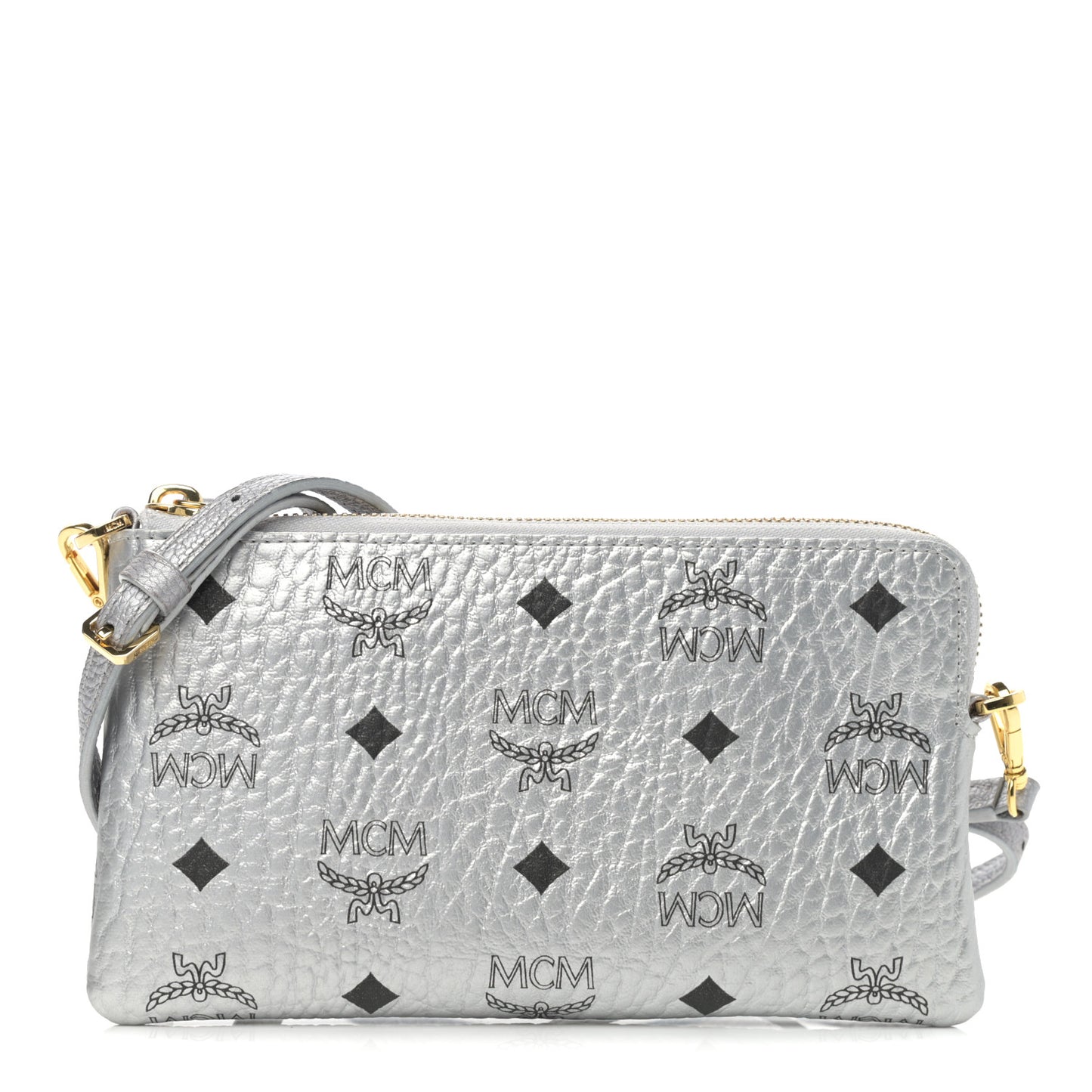 Metallic Visetos Crossbody Tech Pouch Silver